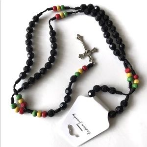 Rosary Coco Beads Cross Necklace  28"